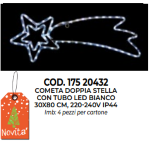 STELLA COMETA DOPPIA STELLA CON TUBO 72 LED BIANCO CALDO 30X80 CM, 220-240V IP44