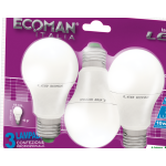 LAMPADA LED GOCCIA 9W E27 LUCE NATURALE 4000K TRIPACK CONFEZIONE 3 PEZZI EQUIVALENZA INCANDESCENZA 61W 820LM