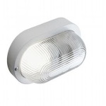 Plafoniera ovale con struttura in termoplastica Bianca con Diffusore in vetro stampato IP44 attacco Lampada E27 Altezza massima lampada: 114mm. 45/02 SOVIL